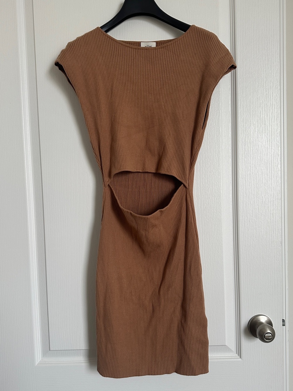 Wilfred Tan Ribbed Cutout Mini Dress